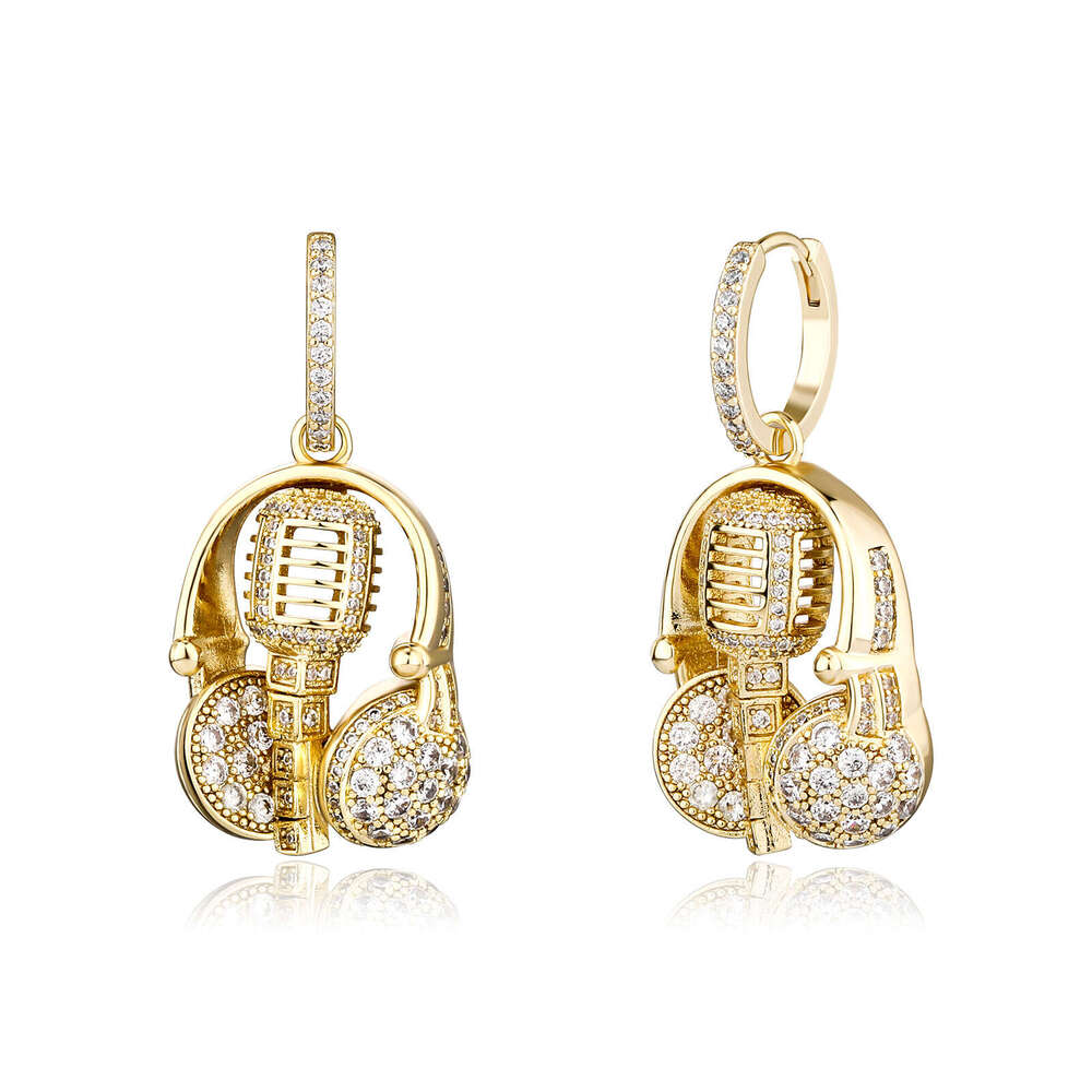 Creative Inlaid Zircon Microphone Hip-Hop Earrings Chinese Style Gold Australian Ear Jewelry