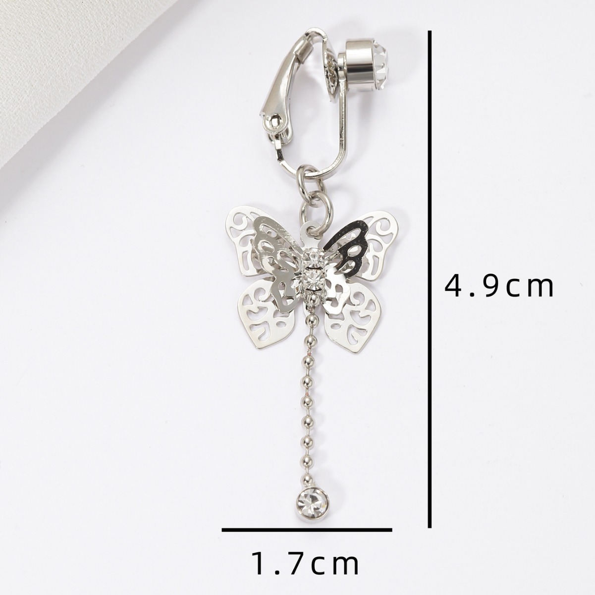 Fashion Ring Long Tassel Personality Butterfly Inlaid Zircon Design Belly Button Clip No Piercing Needed