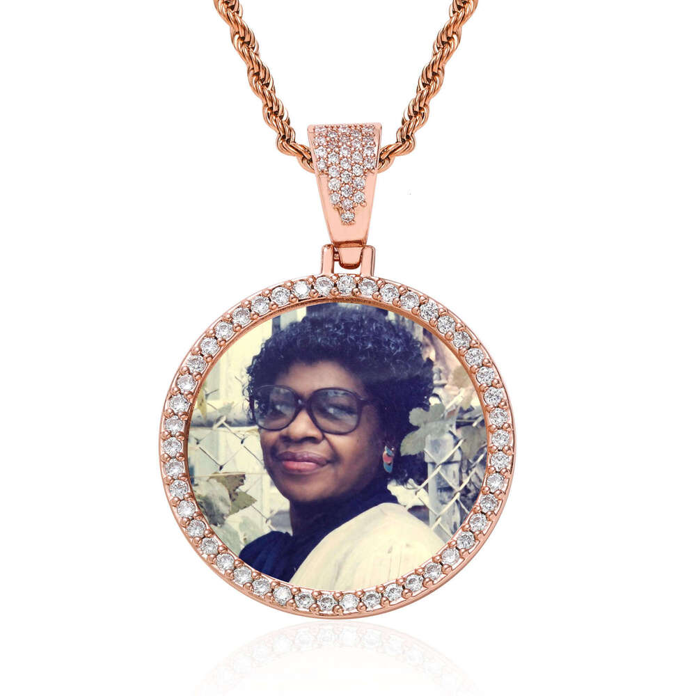 Large Medium Small Photo Memory Round Frame Medal Solid Color Pendant Hip Hop Jewelry Necklace 3c28
