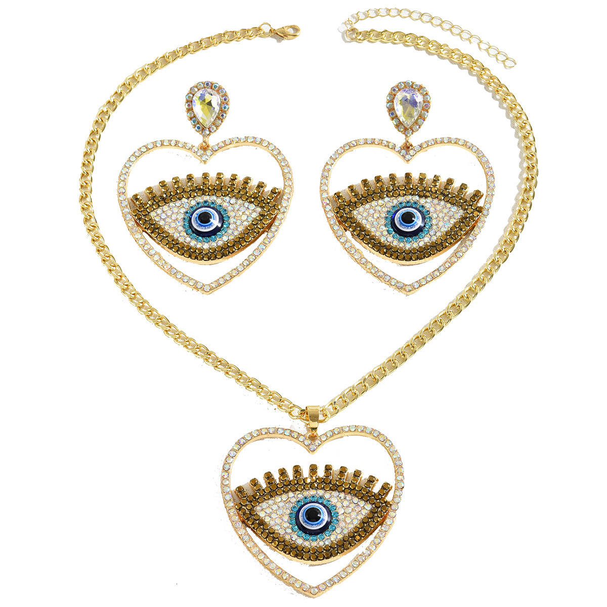 Earrings And Necklace Personality Devil's Eye Long Clavicle Chain Set