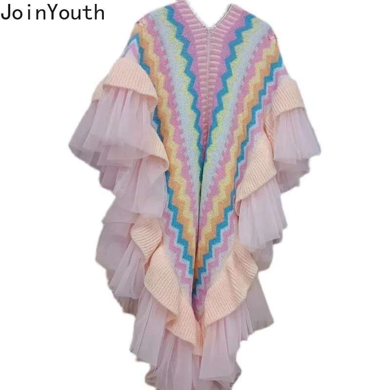 Fashion Embroidered Rainbow Sweater Shawl Fall Winter Clothing Sueter Mujer Beadage Floral Pull Femme Knitted Casual Cardigan