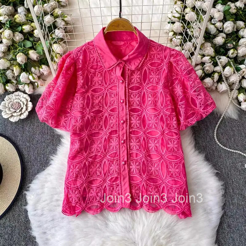 2025 Camisas De Mujer Summer Blouses Womens Clothing Patchwork Gauze Lace Puff Sleeve Shirts Temperament Blouse Tops Female