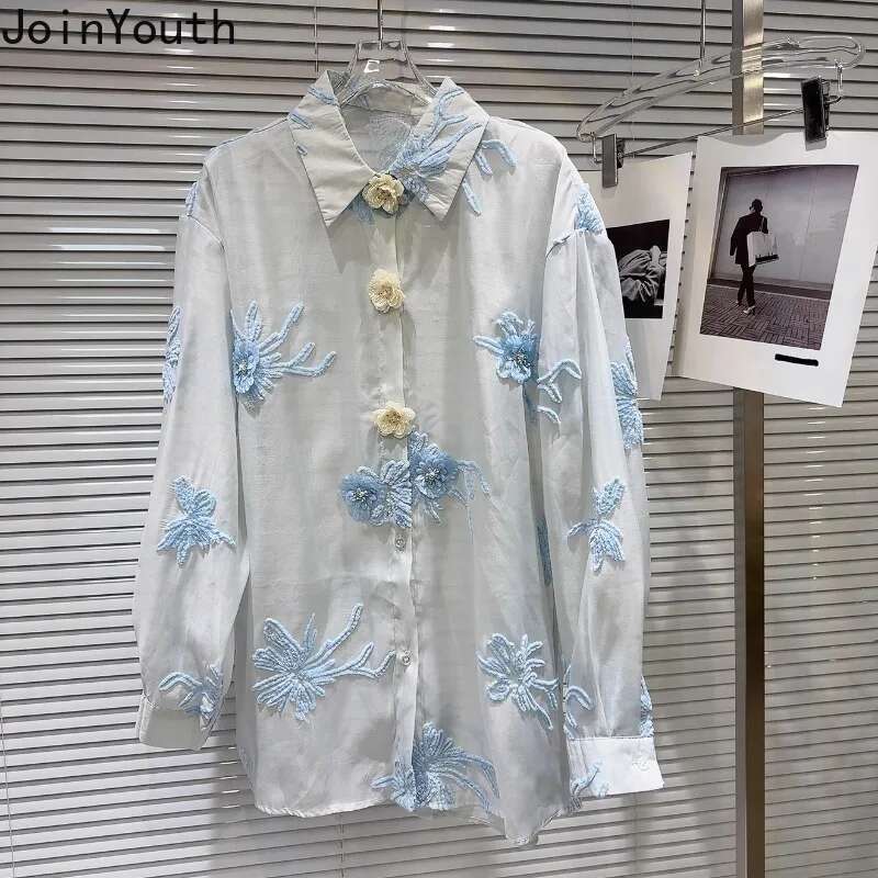 Shorts Set Women Clothing Two Piece Sets Embroidery Long Sleeve Loose Shirt Casual Wide Leg Shorts Suit Fashion Summer Outfits