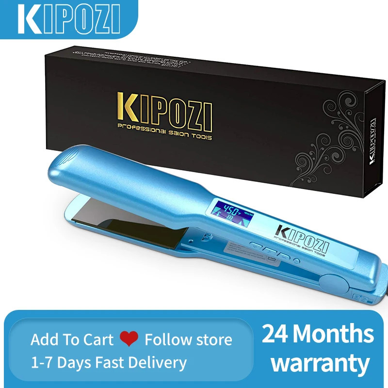 KIPOZI Adjustable Hair Straightener 1.75 Inch Wide Flat Iron Professional Styler LCD Display 30S Fast Heat Dual Voltage 250529