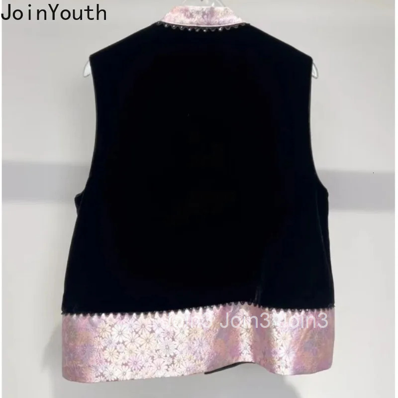 Vintage Waistcoat Womens Clothing Stand Neck Sleeveless Tanks 2025 Ropa Mujer Chinese Style Chic Embroidery Contrast Clor Vest