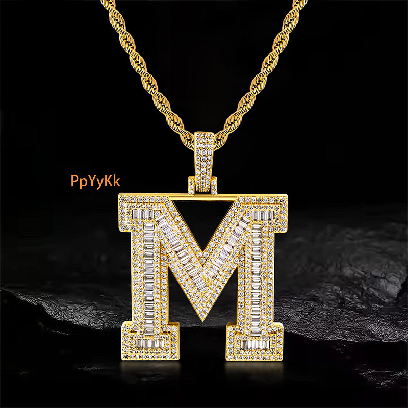 Unisex Hip Hop Moissanite Letter Pendant Full Iced Out English Collarbone Chain Trendy Necklace Pass the diamond tester