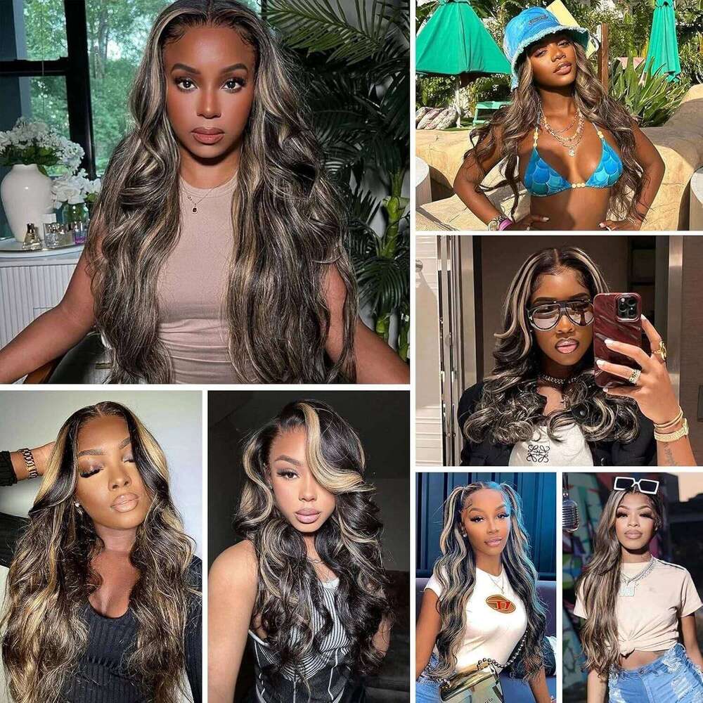 1B/27 Highlight Body Wave 13x4 Frontal Wig 200 Density Brazilian Ombre Blonde Colored Lace Front Human Hair Wigs