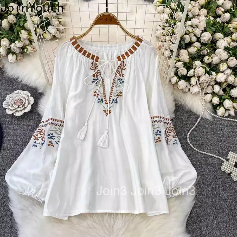 2025 Camisas De Mujer Vintage Blouses Womens Clothing O-neck Long Sleeve Loose Shirts Embroidery Chic Summer Blouse Tops 63e162