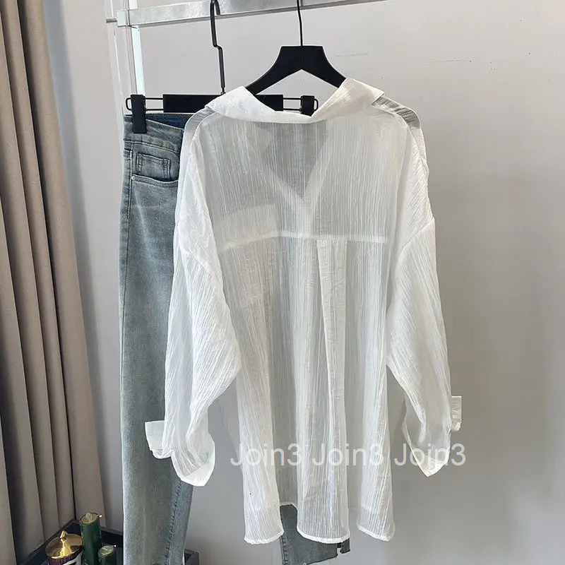 White Blouses for Women Oversized Tops Long Sleeve Korean Fashion Summer Shirts See Through Blouse Blusas Mujer De Moda 2025