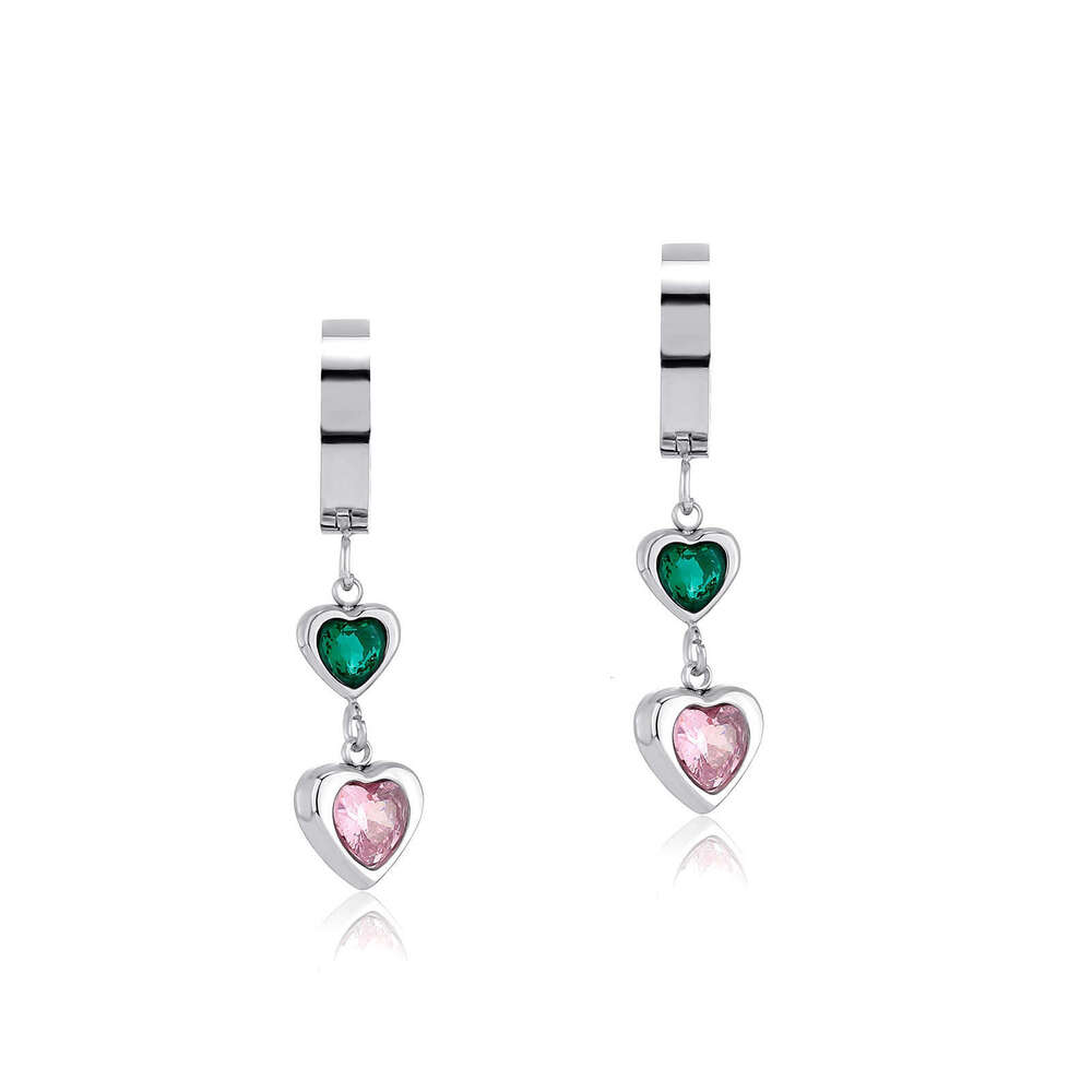 Light Colorful Heart Zircon Elegant Women Stainless Steel Earrings Non-Fading Personality Tassel Ear Clips