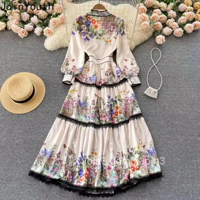 Maxi Dresses for Women Elegant Floral Summer Robe Femme 2025 Vestidos De Mujer Patchwork Lace Bandage High Waist Vintage Dress