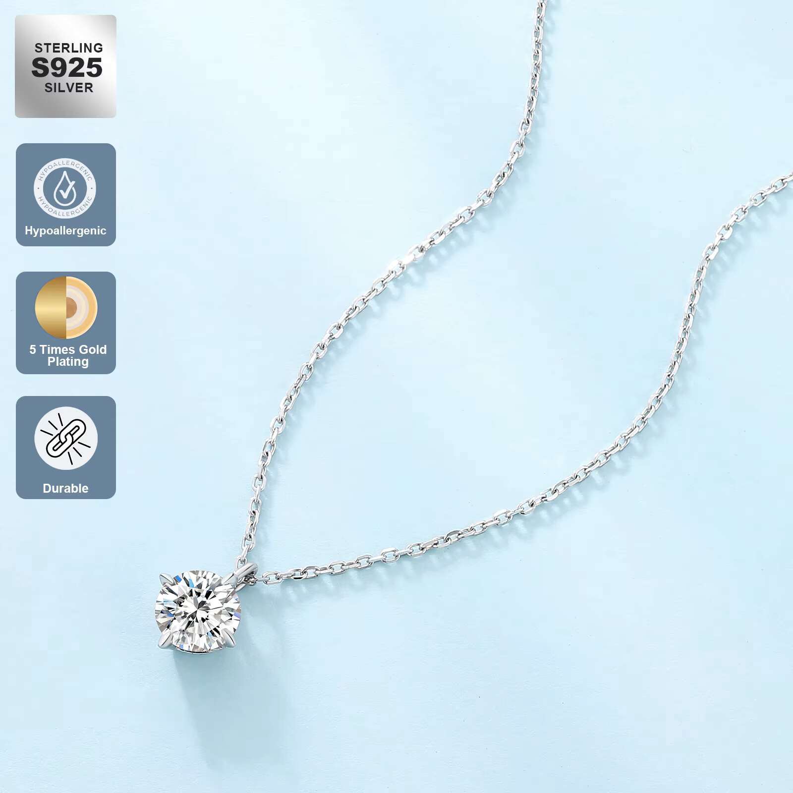 Wholesale Jewelry 2ct 1ct Lab Diamond White Gold 925 Sterling Silver Choker Chain VVS1 GRA Moissanite Pendant Necklace for Women