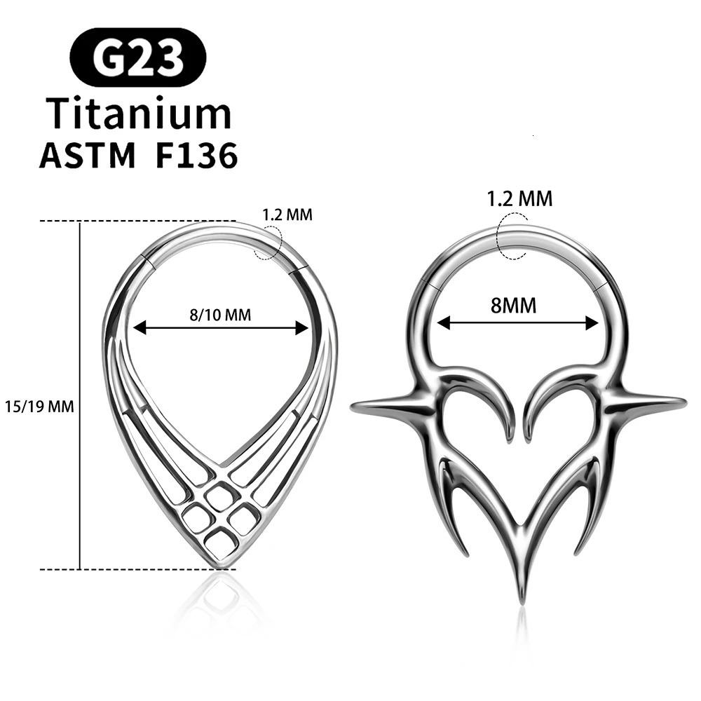 ASTM 36 G23 Piercing Septum Heart Nose Rings 16G Hinged Clicker Tragus Cartilage Helix Earrings Punk Body Jewelry 250613