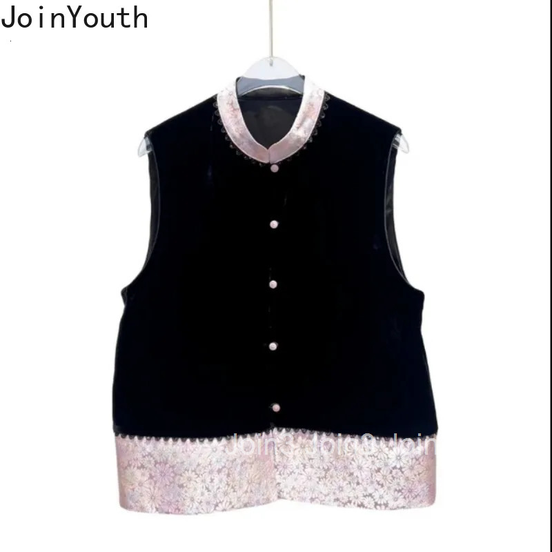 Vintage Waistcoat Womens Clothing Stand Neck Sleeveless Tanks 2025 Ropa Mujer Chinese Style Chic Embroidery Contrast Clor Vest