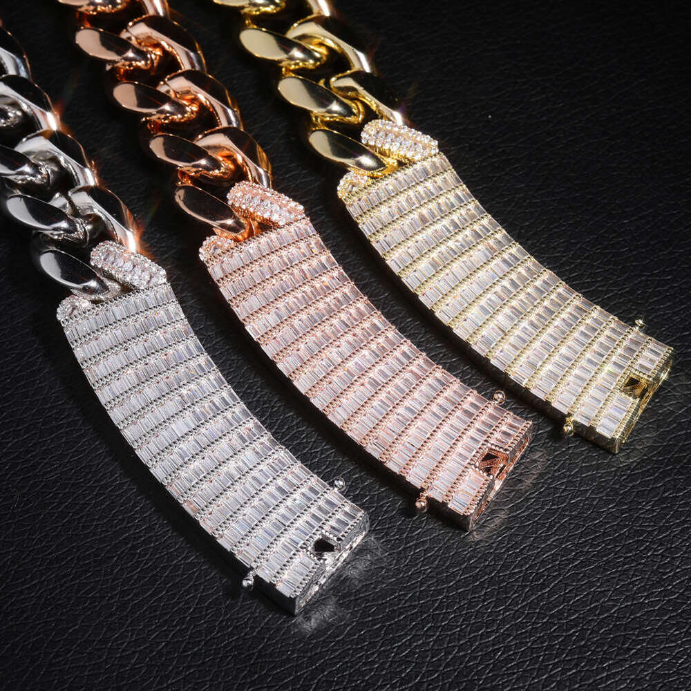 New Style Dia-Studded Long Buckle 18MM Cuban Chain Personality Trendy Hip-Hop Jewelry Necklace for Men
