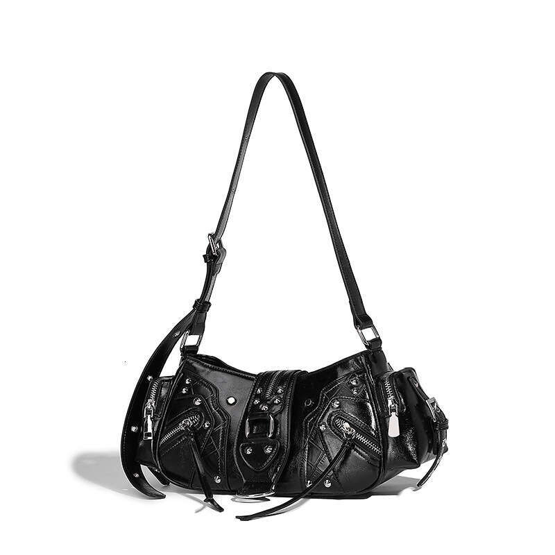Free shipping fashion designer bag Luxury Biker Style Handbag Fashion Niche Rivet Shoulder Multi Pocket Design Oil Wax Leather Crossbody Bag Handbags 