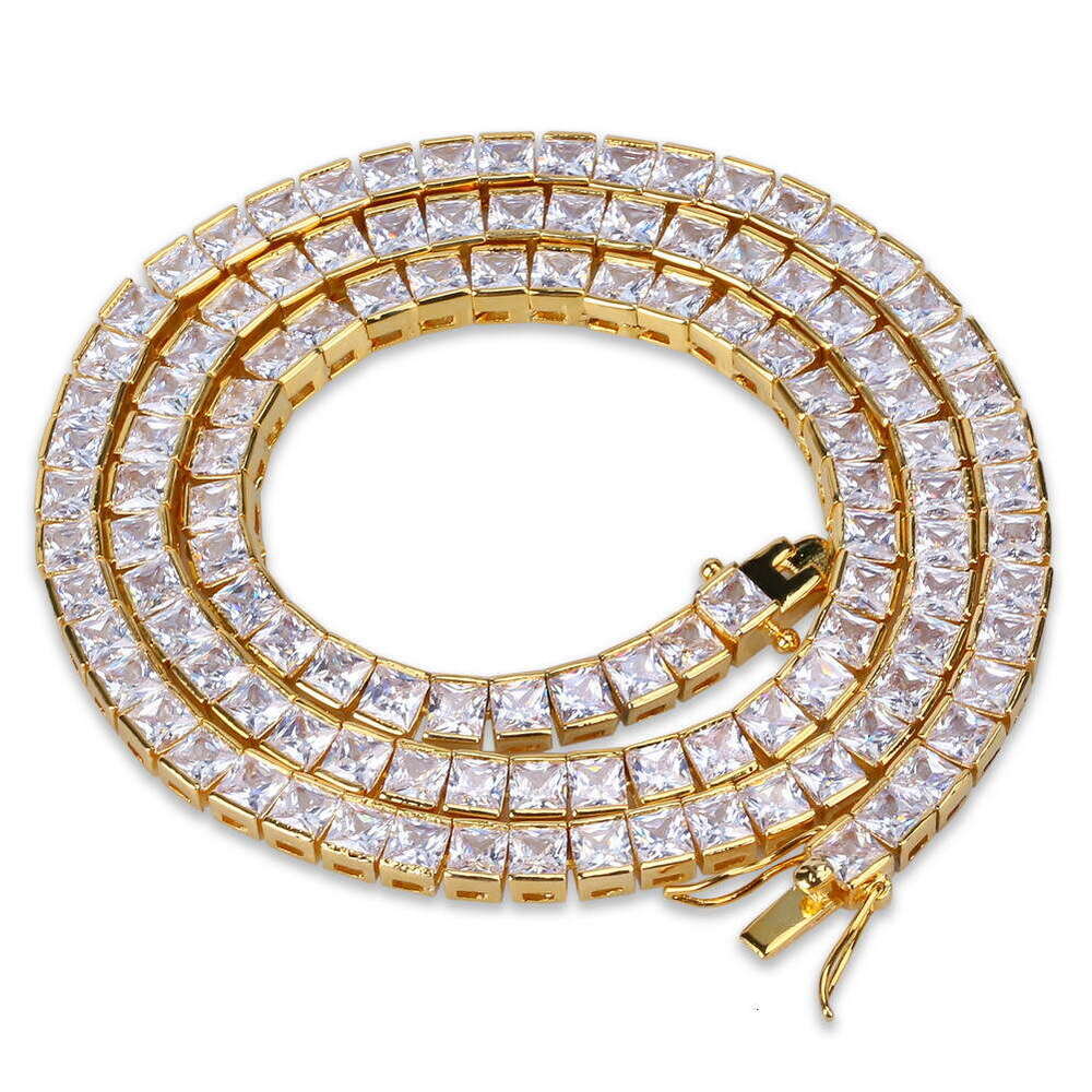 Jin Ao Hip-Hop Jewelry 6MM Single Row Square Tennis Chain Necklace Copper Inlaid Zircon Full Dia Bracelet Accessories
