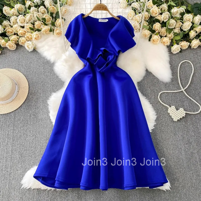 Party Dress Womens Clothing V-neck Slim Waist 3D Floral Robe Femme 2025 Vestidos De Mujer Temperament Summer A-line Dresses