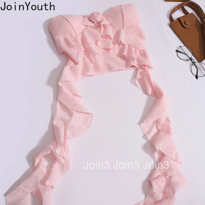 Crop Tops Women Clothes Sexy Vest Backless Tunic 3D Floral Temperament Camis Ropa Mujer Ruffles Folds Irregular Summer Y2k Tanks
