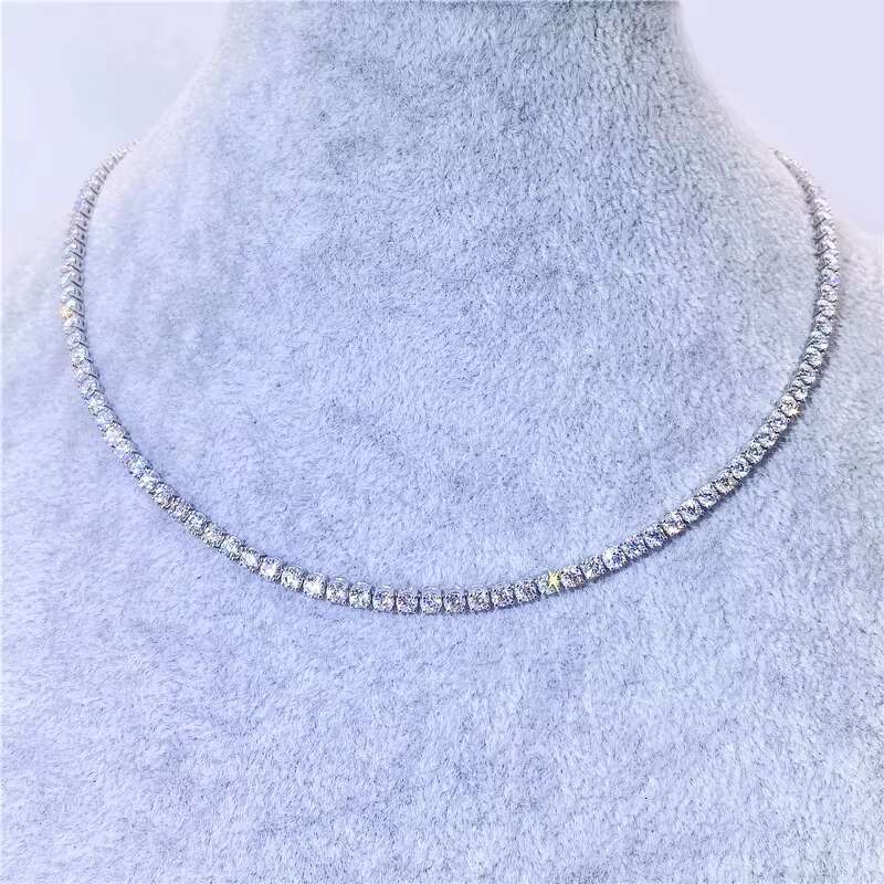3mm Width Moissanite Diamond Chain Sterling Silver Iced Out Moissanite Hip Hop Necklace Tennis Chain