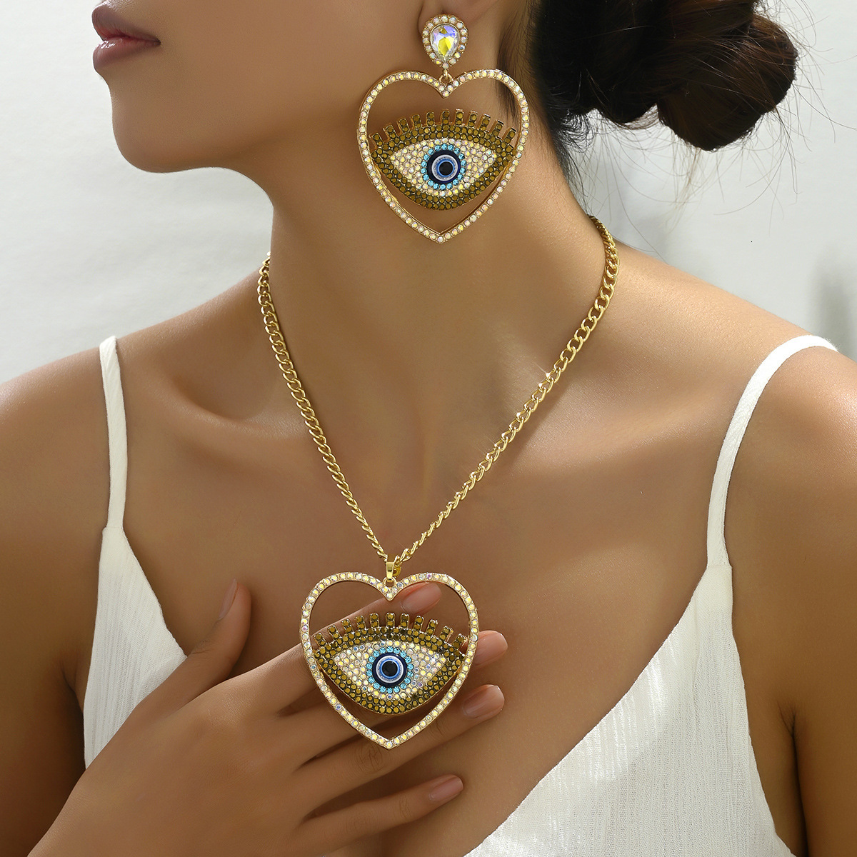 Earrings And Necklace Personality Devil's Eye Long Clavicle Chain Set