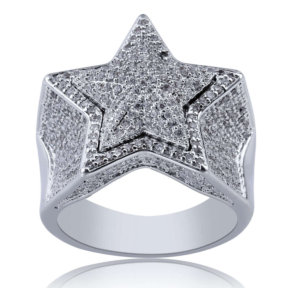 Jin Ao Jewelry Five-Pointed Star 3D New Upgraded White Copper Hip-Hop Trendy Brand Ring Accessory