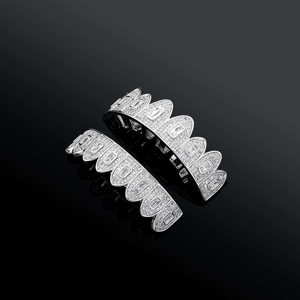 High-Quality Full Hip-Hop Set Real Plated Large Square Zircon Personality Gold Teeth Rap Accessories