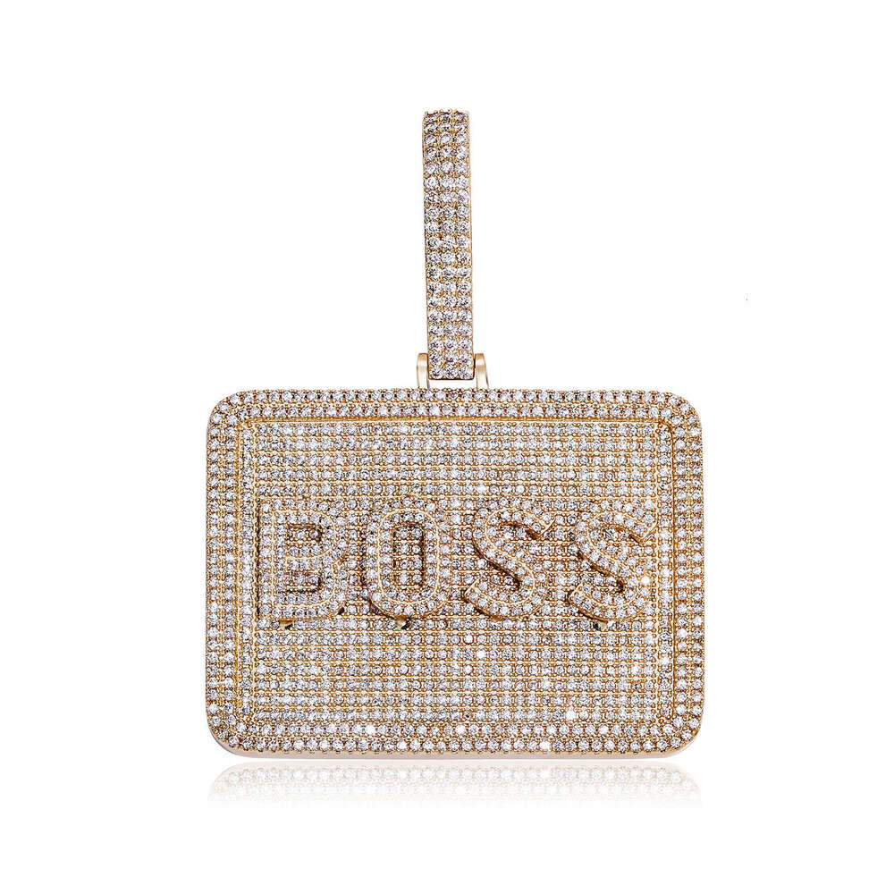 Jin Ao Hip-Hop Square Full Dia Letter Pendant Necklace Unisex Personality Trendy Accessories