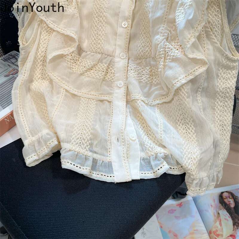 Sweet Crop Tops Flying Sleeve Summer Blouses for Women 2025 Blusas De Mujer Ruffles Loose Shirts Fashion Vintage Tunic Blouse