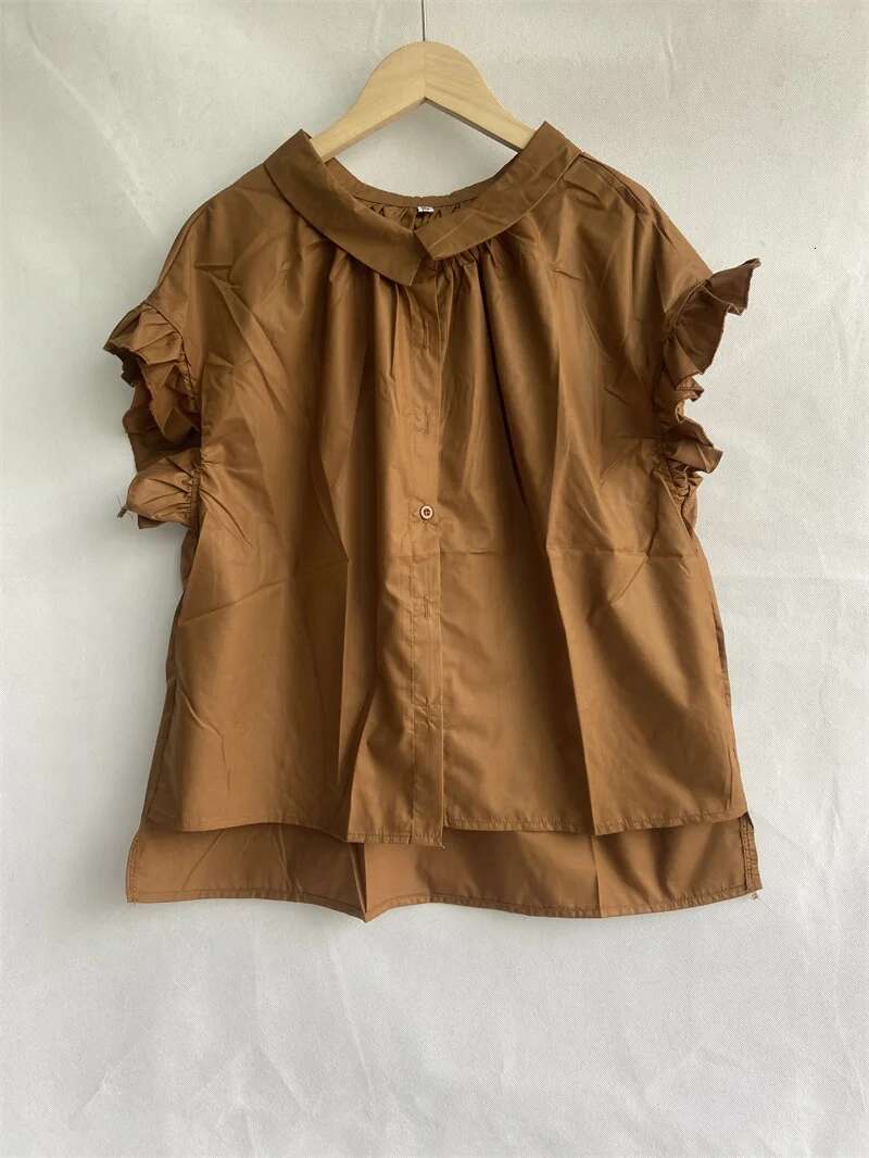 Vintage Blouse for Women Cotton Casual Shirts Ruffles Short Sleeve Blouses Ladies Tops Loose Summer Blusas Mujer De Moda 2025