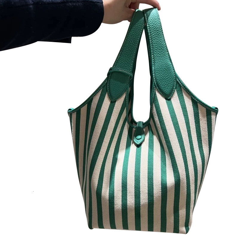 Free shipping designer bag 2025 New Vertical Striped Fashion Large Capacity Canvas Bag Ins Style Simple Letter Commuter Tote Bag Shoulder Bag