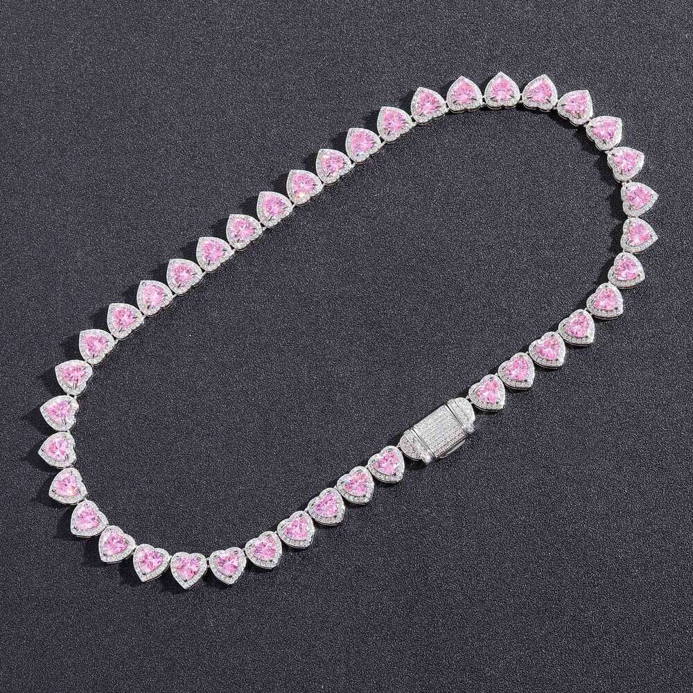 Ins 10mm Heart Micro-Paved Pink Zircon Necklace Personality Sweet Women's Hip-Hop Accessories 318a