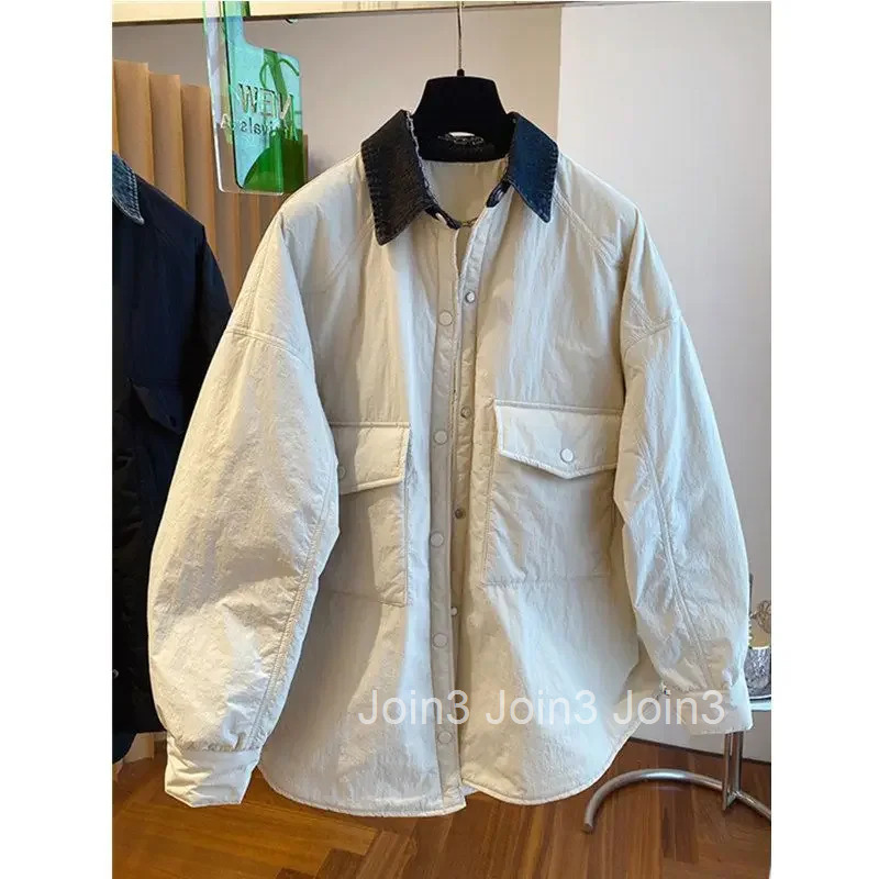 Patchwork Turndown Collar Jackets Womens Clothing Casual Fashion Y2k Tops 2025 Ropa Mujer Streetwear Vintage Oversized Coats