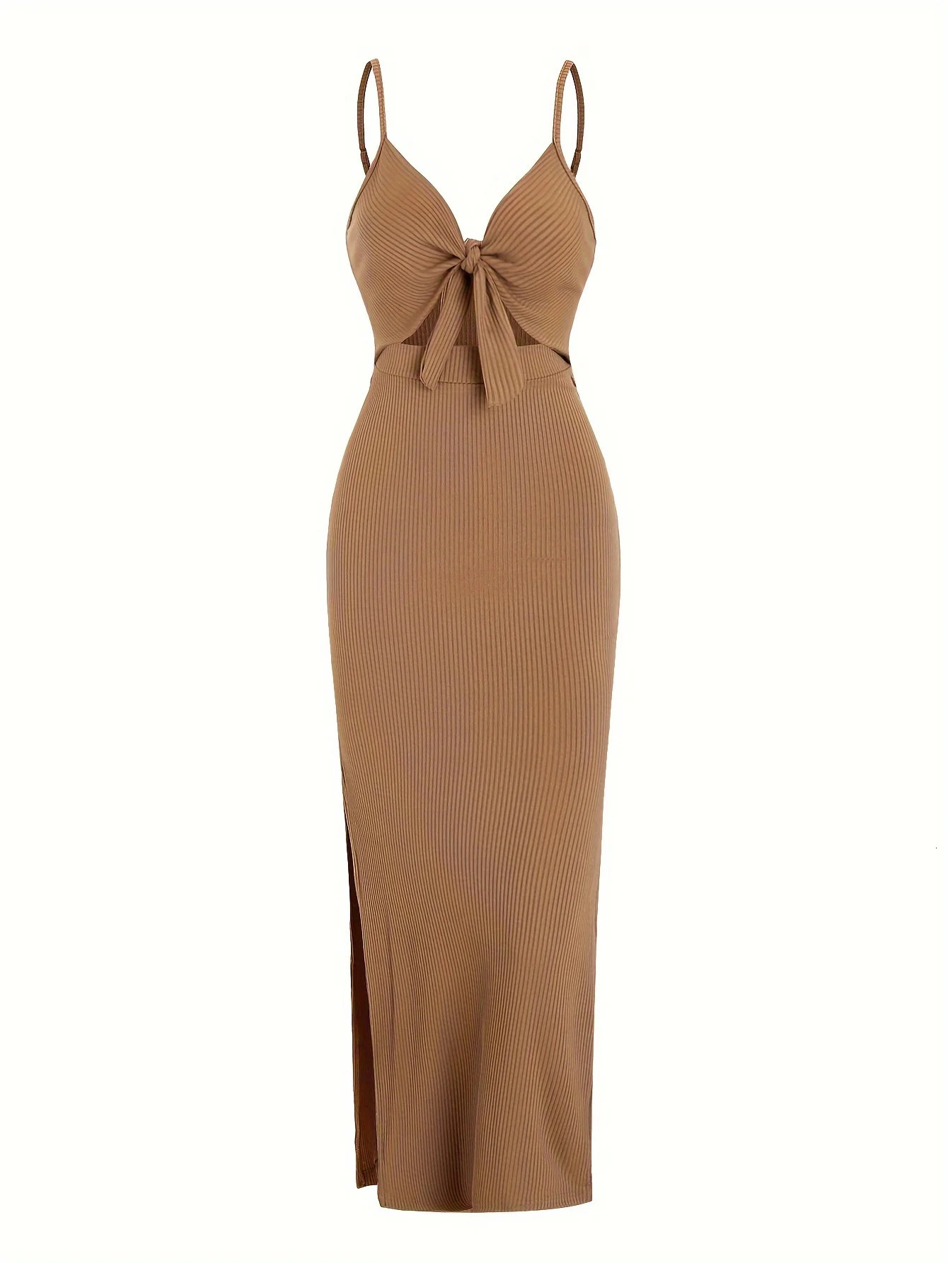 Europe and America knit simple sleeveless suspender dress in spring summer leaking back sexy long skirt with neck 250616