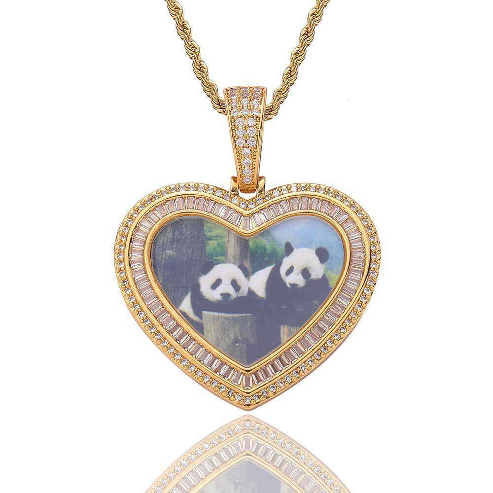 Photo Frame Mixed Heart Pendant Hip-Hop Necklace 618e