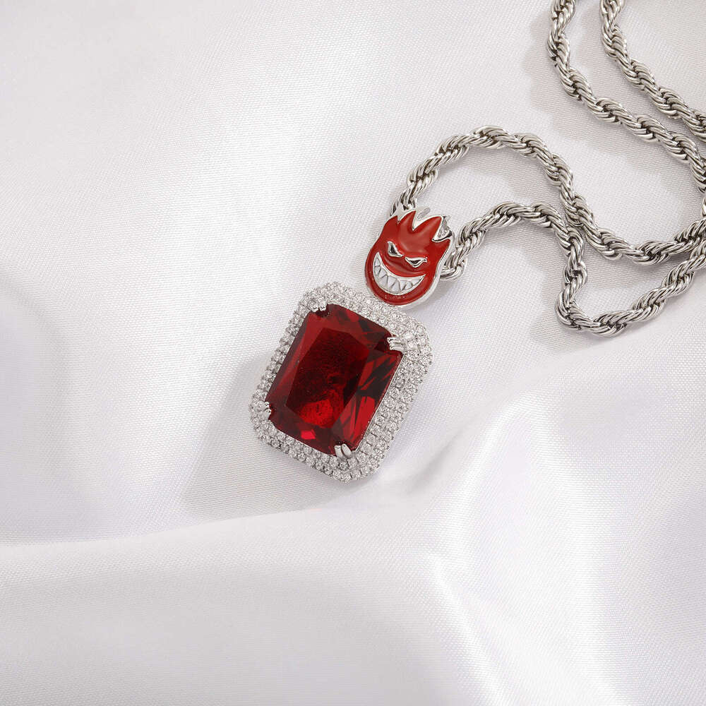 Jin Ao New Hip-Hop Pendant Oil Painting Flame Heart Full Dia Necklace Copper Inlaid Zircon Unisex Trendy Versatile Jewelry