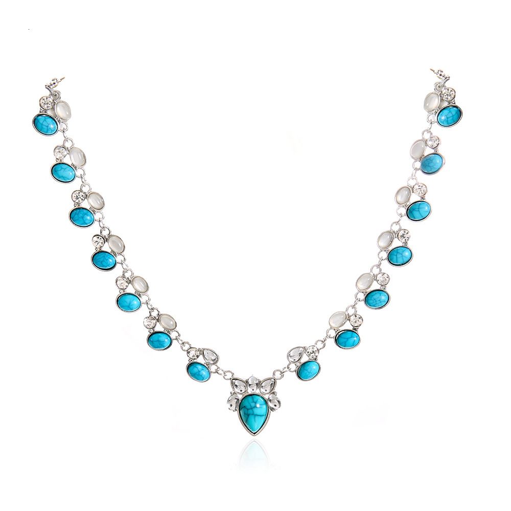 Turquoise Inlaid Personalized Bohemian Style White Green Flower Design Luxury High-End Necklace druzy jewelry