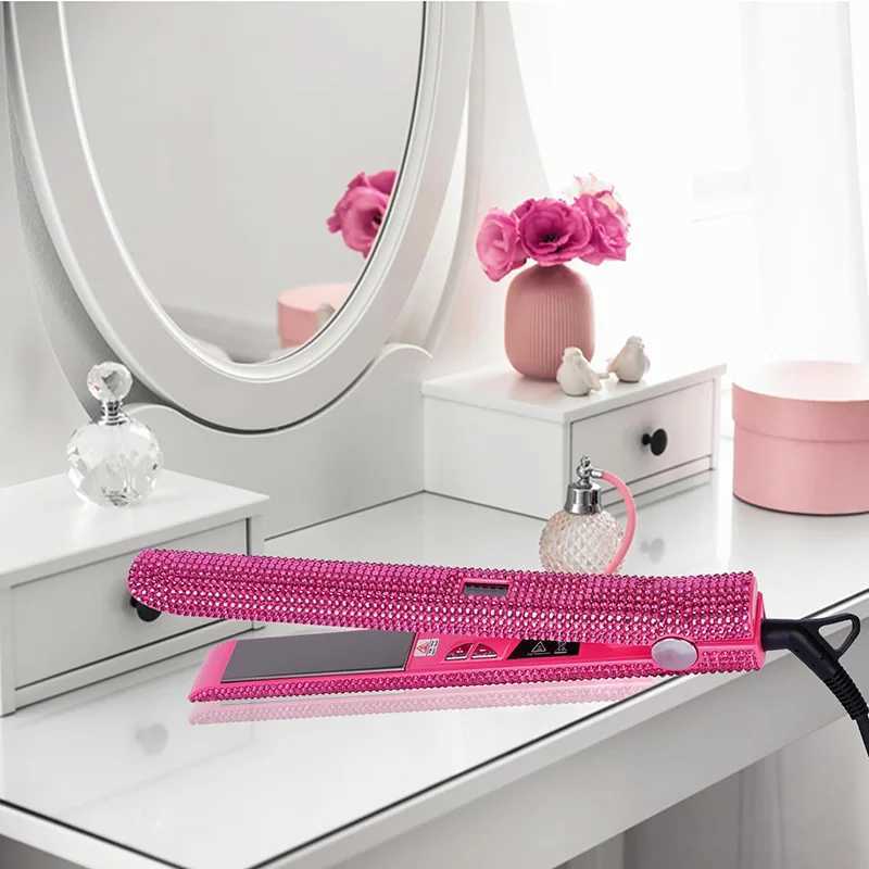 Professional Flat Iron 1 inch Rhinestone Titanium Hair Straightener Hair Styling Iron with LCD Display planchas parael cabelloXJ250621