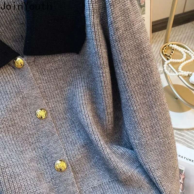 Women Clothing Cropped Cardigan Single Breasted Turndown Collar Pull Femme 2025 Ropa Mujer Vintage Fashion Knitted Sweater Tops