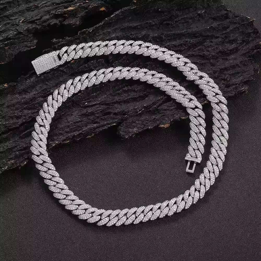 Hot Sale 10mm Double Row Moissanite Cuban Necklace Fine Chains for Men 925 Silver Brand Hip Hop Cuban Necklace for Men