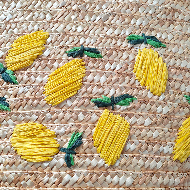 Free Shipping Wheat Straw Embroidered Woven Designer Bag Lemon Mango Luxury Pattern Casual Shoulder Bag Embroidered Women's Crossbody Handbag Str