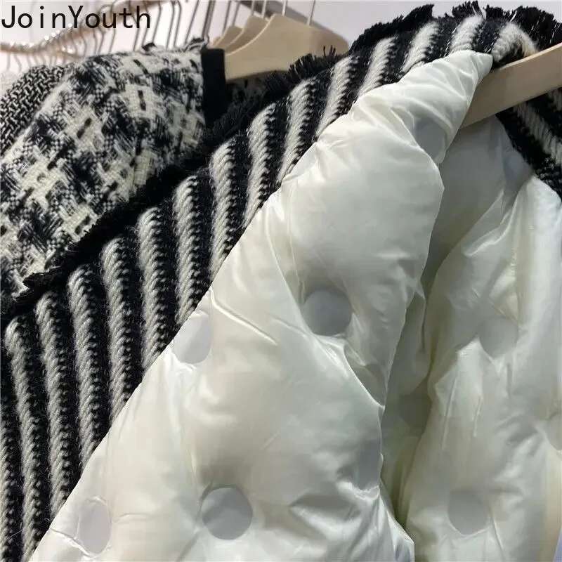 Oversized Jackets for Women Fashion Vintage Striped Tweed Thicked Outwear 2025 Ropa Mujer Winter Clothes Korean Warm Coat Tops