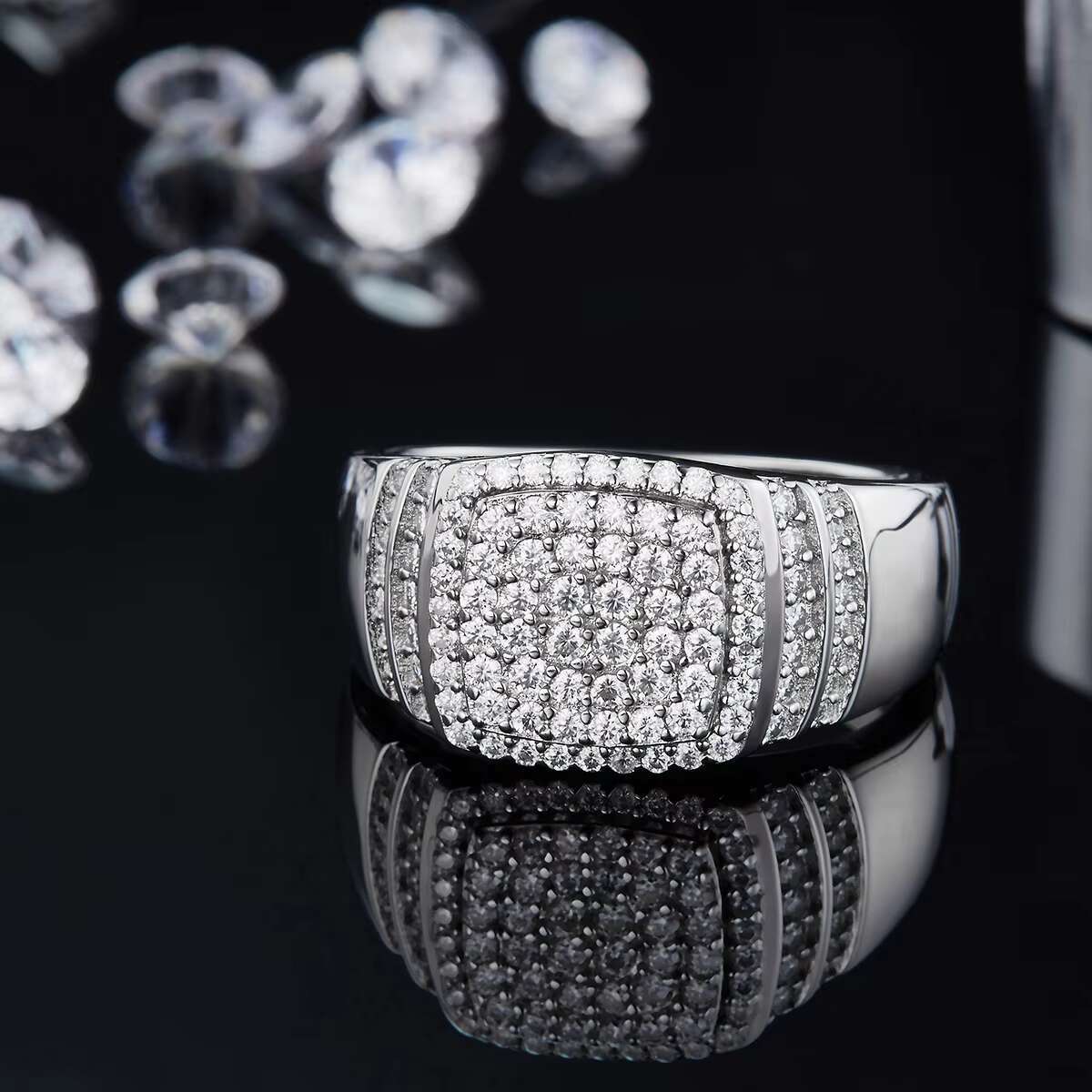 14462 Popular Style Fine Jewelry Iced Hip Hop Ring 925 Silver White D VVS1 Brilliant Cut Moissanite Diamond Rings for Men