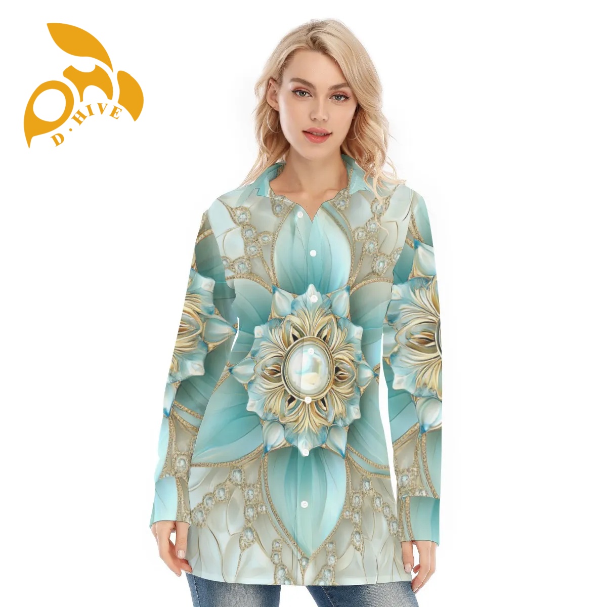 Free shipping Customer customization All-Over Print Women's Long Shirt Design fashion Show off one's figure sexy Breathable comfortable