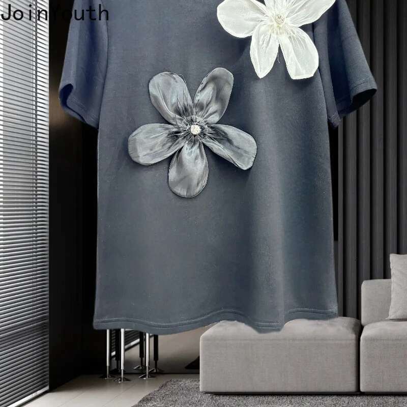 White Woman Tshirts Y2k Tops Short Sleeve O-neck Tees 2025 Ropa Mujer Casual Fashion Loose Camisetas 3D Floral Summer T-shirt