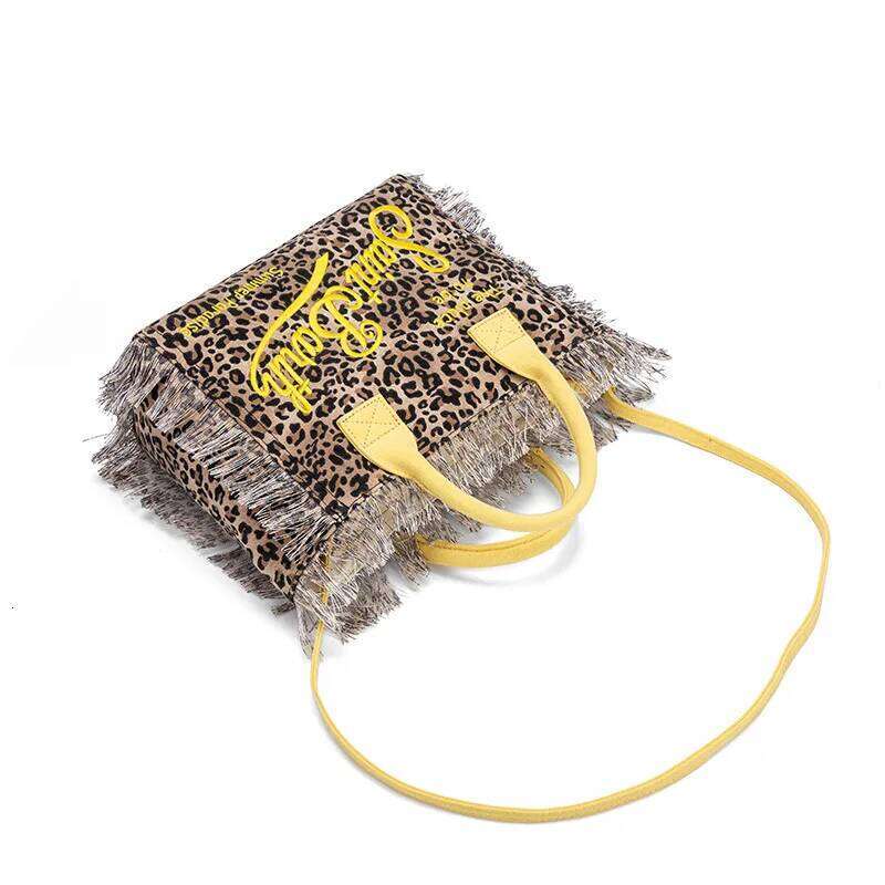 Saint Barth Handbag New Beach Casual Fringe Canvas Leopard Print Yellow Small Tote Bag For Women
