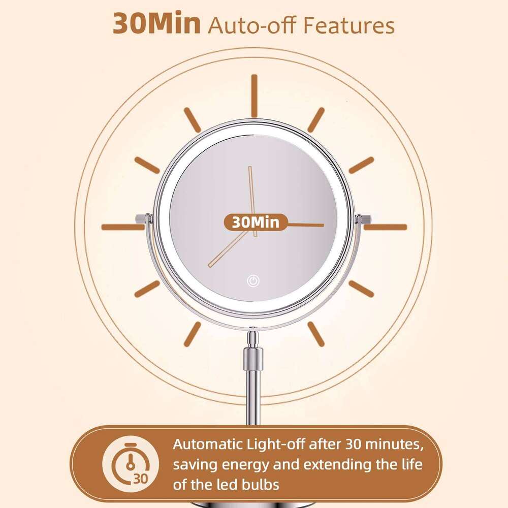 8 Inch Makeup With Light Lamp 10X Magnification 3 Color Lights,Adjustable Brighess Height Standing Cosmetic Mirror