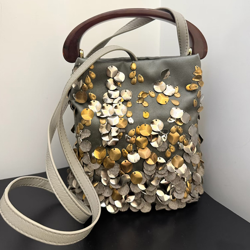 Free shipping designer bag 2025 New European and American Style High-end Fashion Exquisite Sequin Handbag Bucket Bag Handmade Shoulder Bag Crossbody B