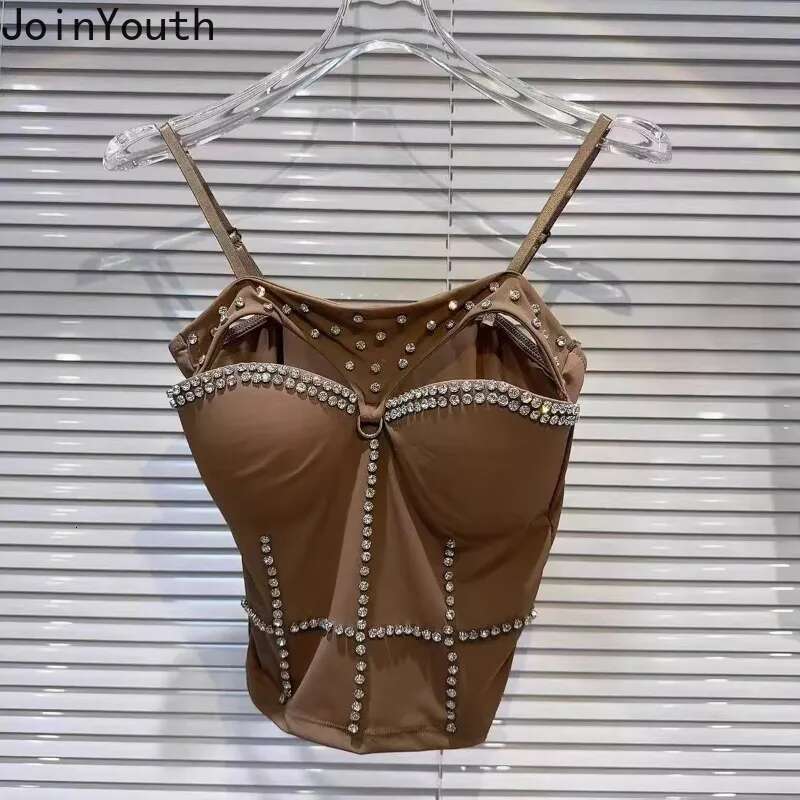 Sexy Sling Vest Crop Tops Womens Clothing 2025 Heavy Diamond Hollow Out Tanks Ropa Mujer Korean Tees Tunic Summer Chic Camis