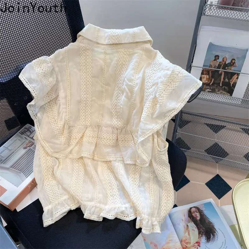 Sweet Crop Tops Flying Sleeve Summer Blouses for Women 2025 Blusas De Mujer Ruffles Loose Shirts Fashion Vintage Tunic Blouse